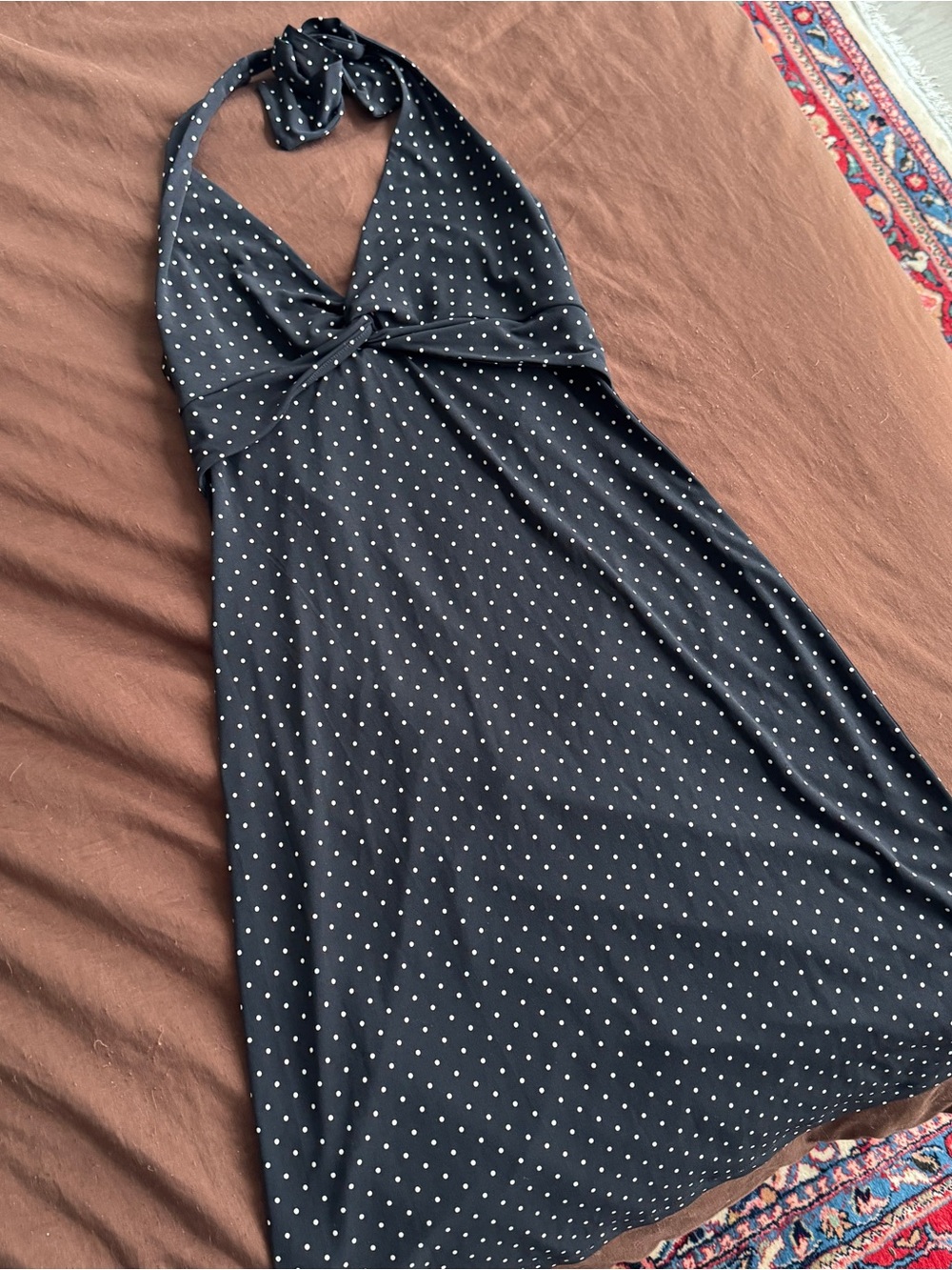 BCBG Halter Polka Dot Dress: Black/White